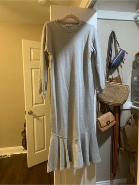 Never Fully Dressed Light Gray Long Sleeve Maxi Dress with Ruffle Hem